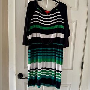 Signature by Sangria Black and Green Striped Midi Dress